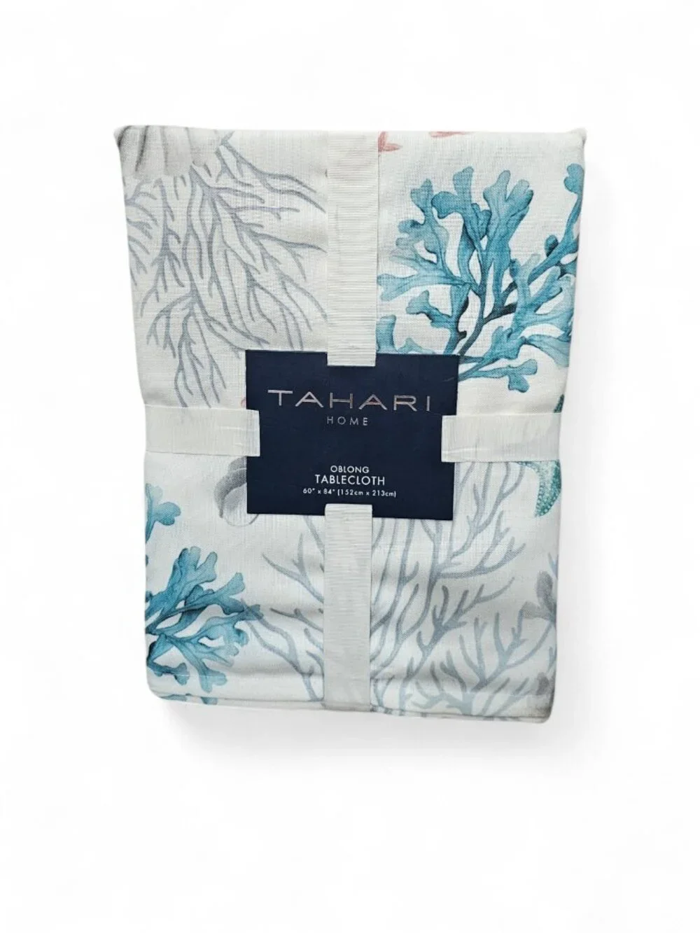 Tahari Home Oblong Coral Reef Tablecloth New Nautical 60”x84” Starfish Seashells
